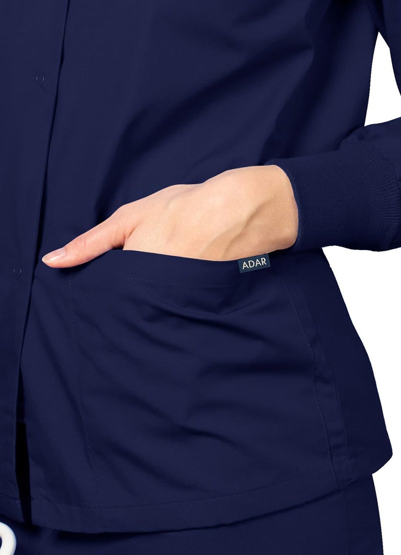 Adar Uniforms Women's Universal Round Neck Warm-Up Scrub Jacket - 602 - Navy - M - Image 4